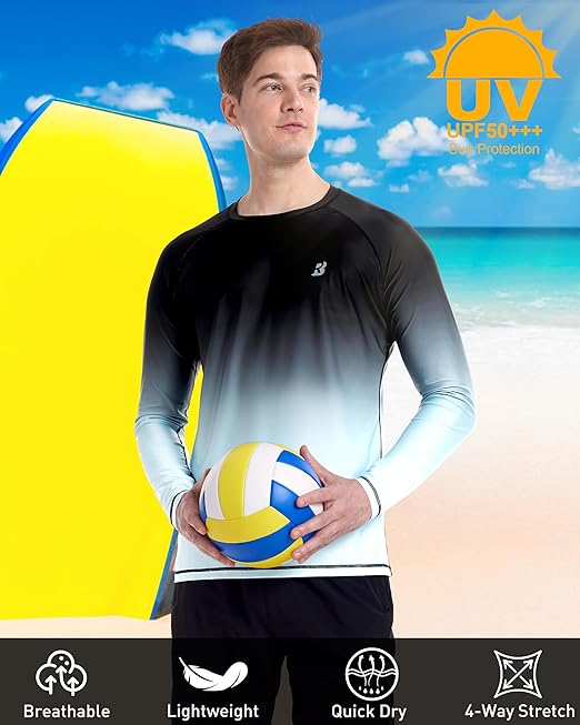 Roadbox Men's UPF 50+ Swim Rash Guard Vest, Long Sleeve UV Sun Protection SPF Shirts, Quick Dry Watersports Base Layer Tops for Diving Beach Surfing Hiking, M