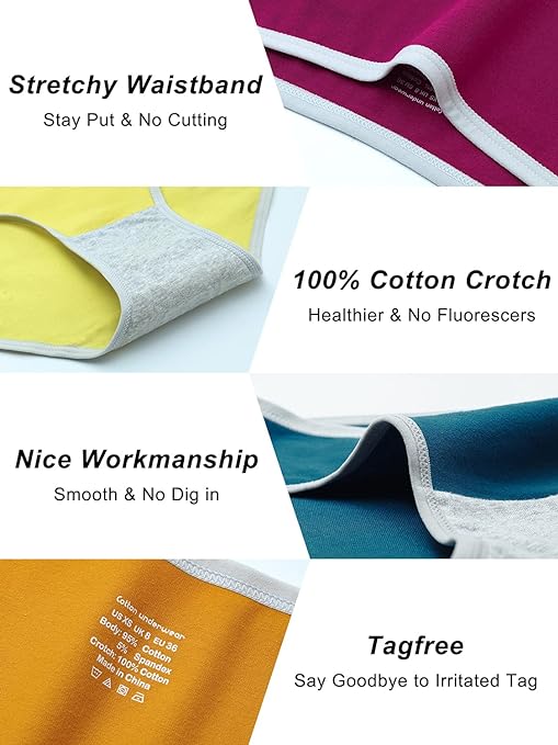 TUTUESTHER Cotton Hipster Knickers Ladies Low Rise Underwear Panties No Show Full Coverage Briefs 6 Pack(16,Purple Red/Chrome Yellow/Vivid Blue/Rogue red/Bright Yellow/Grey-Green)