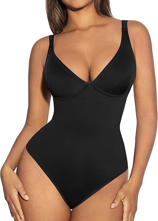 FeelinGirl Shapewear Bodysuits for Women Tummy Control Body Shaper Thong Body Suits Deep V Neck Going Out Tank Tops（Black 3XL）