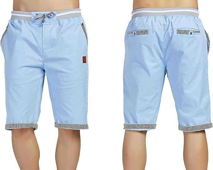 HCSS Men's Bermuda Shorts Summer Chino Shorts Cotton Elasticated with Pocket, sky blue, 3XL