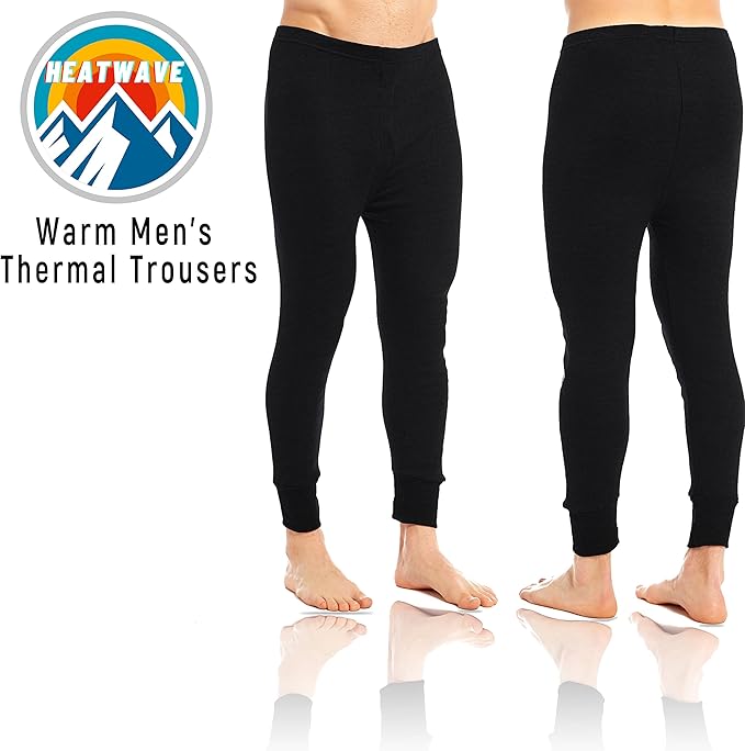 Heatwave® Pack of 2 Men's Thermal Trousers Long Johns Warm Underwear Baselayer Thermals, Medium Black