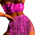 Rave Outfits for Women 3 Piece Bikini Set Tassels Skirt Metallic Swimsuit Holographic Bandeau Top Bathing Suits for Festival(Rose,XS,1005w)