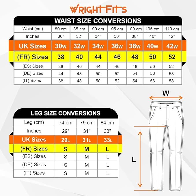 WrightFits Men Pro-11 Work Trousers Black - Heavy Duty Safety Combat Cargo Pant - Multi Pockets & Knee Pad Pockets - Triple Stitched -Durable Work wear (34W X 33L, Black)