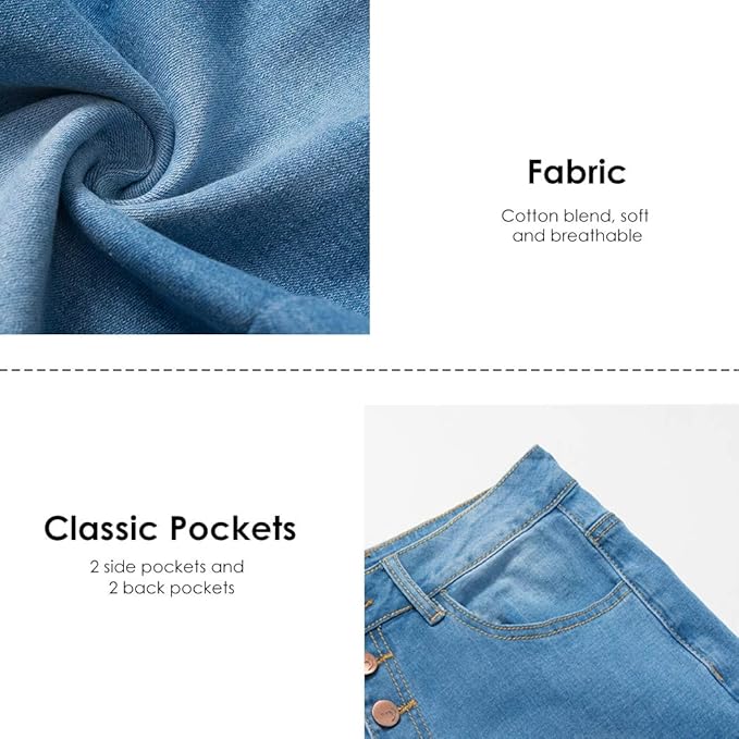 ECUPPER Womens Jeans High Waist Skinny Fit Stretch Jeans Denim Trousers with Pockets Light Blue 3XL