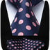 HISDERN Extra Long Polka Dots Tie Handkerchief Men's Necktie & Pocket Square Set , XL, 63 inches length, Pink / Navy Blue