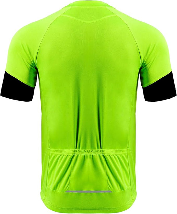 Dooy Men's Cycling Bike Jersey, Short Sleeve MTB Shirts with 3 Rear Pockets-Breathable,Smooth Zipper Biking Shirt, Yellow, XL