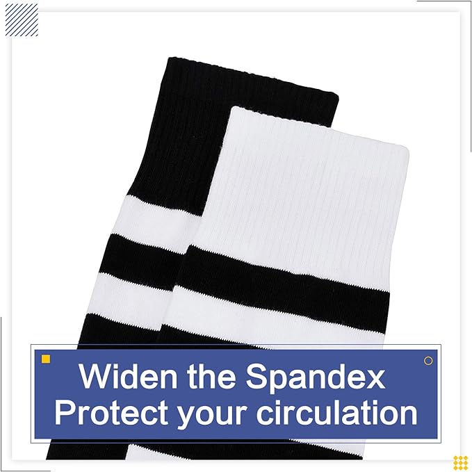 Kayhoma Extra Long Cotton Stripe Thigh High Socks Over the Knee High Plus Size Stockings…, Black/White, M