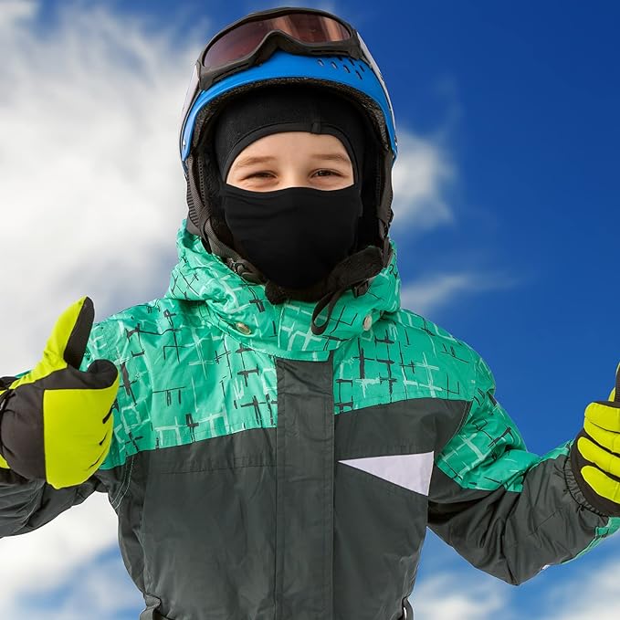 Kids Ski Mask Balaclava Fleece Face and Neck Cover Mask Thermal Kids Balaclava Windproof Face Warmer Winter Face Mask for Boys Girls Children Cycling Running Skiing Snowboarding Winter (Black)