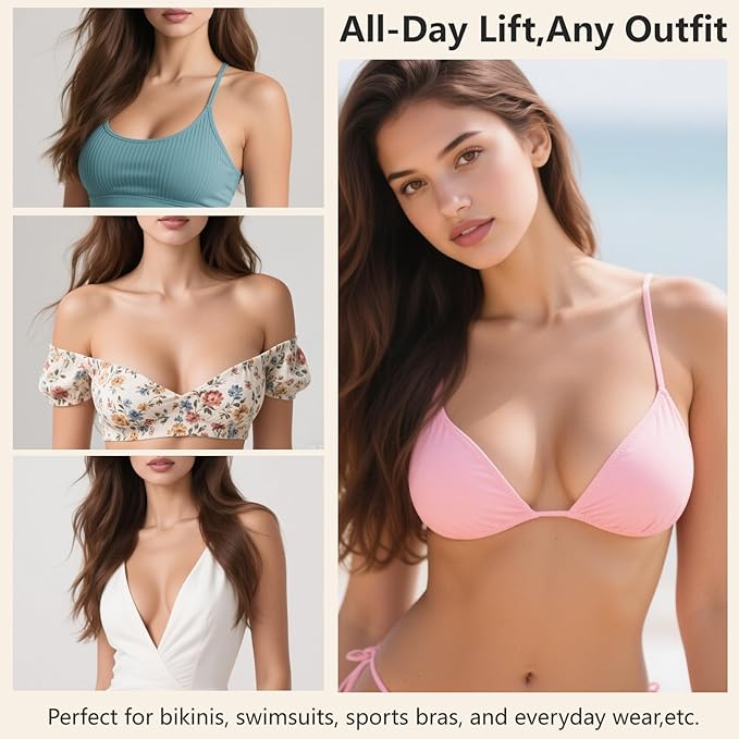 Vety 2025 Sticky Bra Inserts, Reusable Stick On Bra Push Up Invisible Self-Adhesive Bras for Evening Dress, Wedding Dress and Backless Strapless Clothing (UK, Alpha, L, Regular, Regular, Beige)