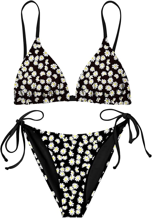 UMIPUBO Women's Bikini Set Sexy Two Piece Swimsuit Triangle Low Waisted Bikini Halter Lace-Up Tie Side Bottom Ladies Swimwear(Black,M)