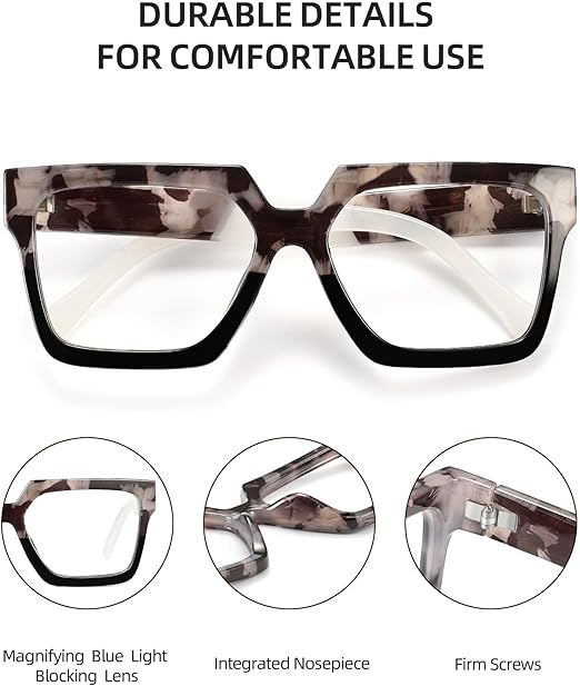 JM 3 Pack Oversize Reading Glasses for Women, Fashion Square Blue Light Blocking Readers +2.25
