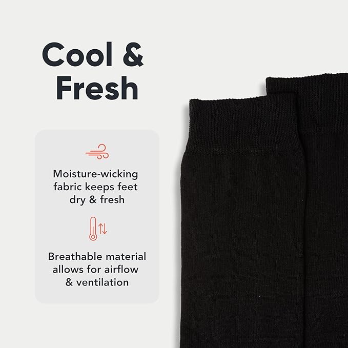 FM London 6-Pack Unisex Super Soft Calf Socks - Mens Socks & Womens Socks with Breathable, Black / 6-8
