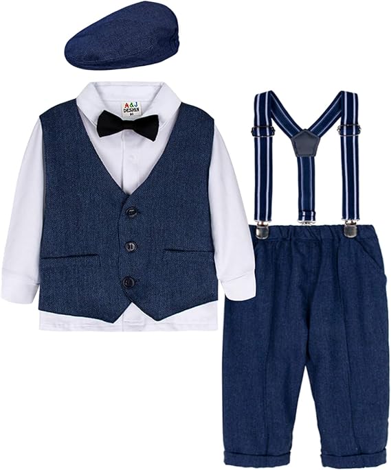 mintgreen Baby Boys Long Sleeve Outfit Suit Set with Flat Hat, Royal Blue, 2-3 Years, 100