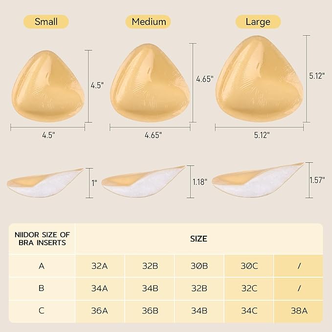 Niidor Bra Inserts,Sticky Bra Pads Inserts Push Up, Bikini Padding Inserts Reusable, Stick on Bra Pads for Swimsuit Sport Bra SMALL