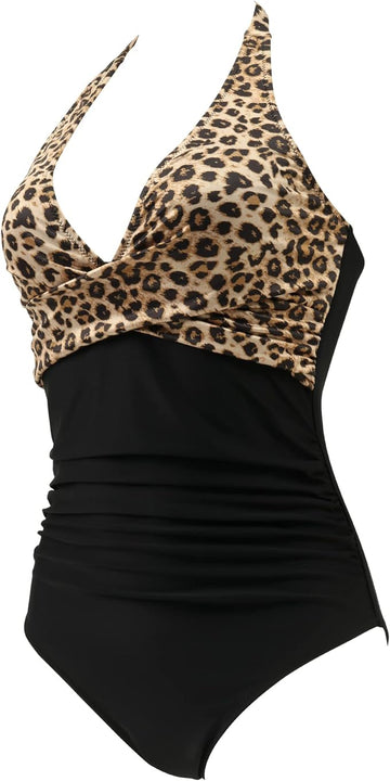 RXRXCOCO Women Cross Push Up Tummy Control One Piece Halter High Waisted Swimming Costume Swimsuits Swimwear