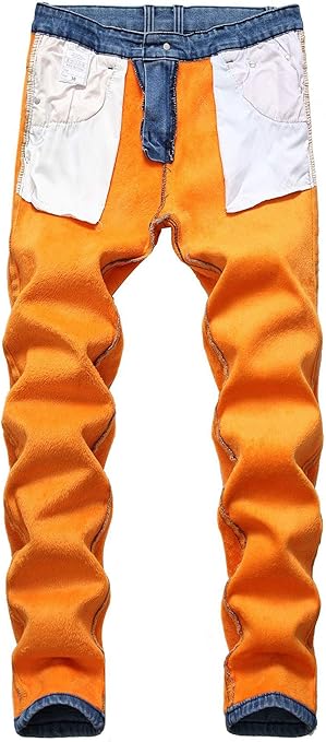 Men's Fleece Lined Jeans Denim Trousers Winter Warm Thick Pants with Pockets 34 Dark Blue