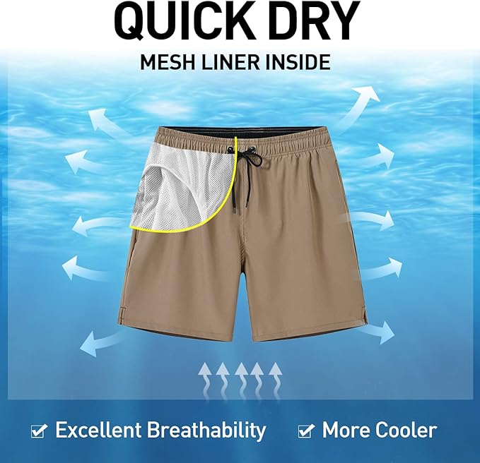 Arcweg Men's Swimming Shorts Mens Swim Trunks with Zipper Pockets Swim Shorts Mesh Lining Stretchy Board Shorts Surfing Beach Shorts Quick Dry