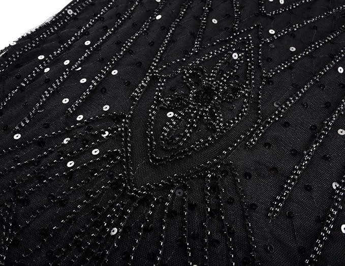 aifuu 1920s Flapper Fringed Sequin Dress Roaring 20s Fancy Dress Gatsby Costume Dress V Neck Vintage Beaded Evening Dress (All Black, L)