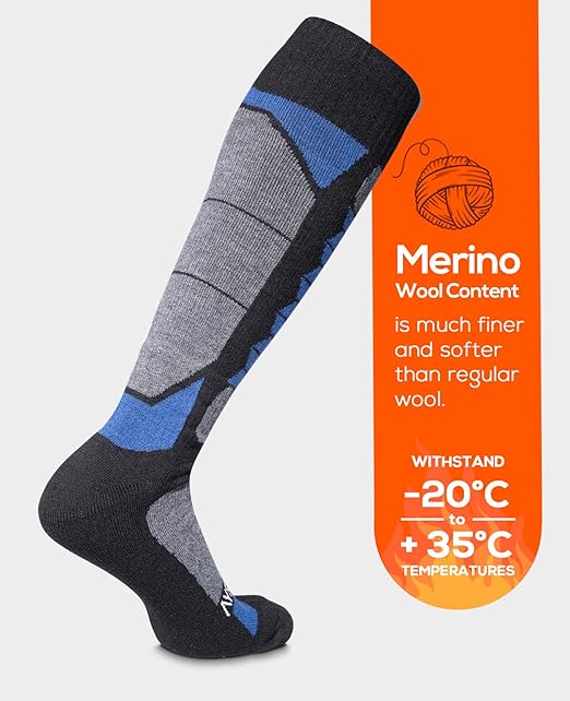 WEIERYA Ski Socks 2-Pack Merino Wool, Anti-Pilling Wool Skiing Socks, Suitable For Men & Women Darkblue S