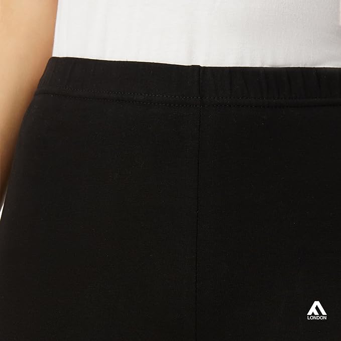 FM London (2-Pack) Women's Casual Leggings - Non See Through Leggings for Women UK - Stretch Fit Women's Leggings worn as Gym Leggings or Casual Wear - Black Leggings, Seamless Leggings