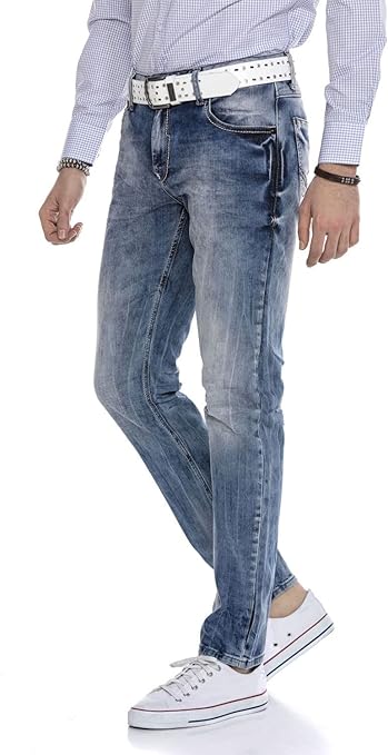 Cipo & Baxx Men's Jeans Trousers Slim Fit Contrast Stitching Regular Denim Trousers Casual Trousers - Multicolour - W30 L32