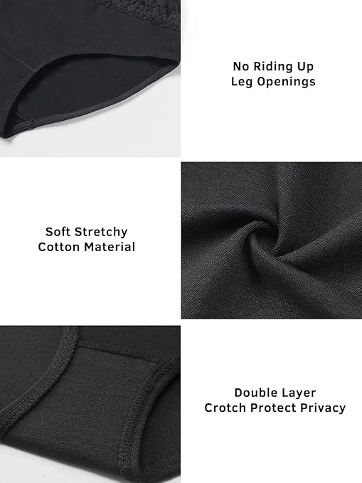 Wealurre Cotton Underwear Women Lace Waistband Full Briefs Ladies High Leg Knickers for Women Soft Stretch Panties Multipack 5 (X-Large, Black)