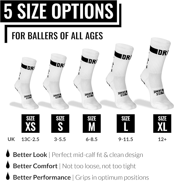 DRIPsox® Football Grip Socks Kids, Junior, Women & Men - 1 Pair White Grip Socks Football (L) - Anti Slip DripGrip Design