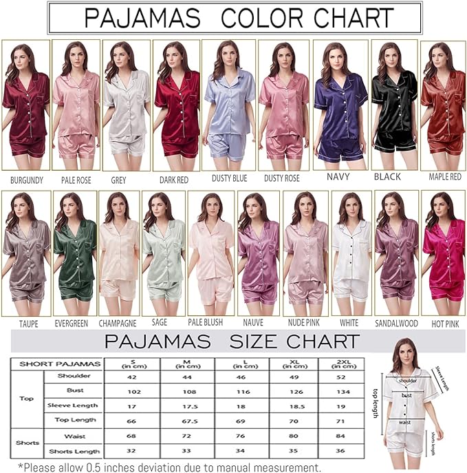 Y WJing Yi Jia Womens Pyjama Sets XS-4XL Silk Satin Pyjamas Set Floral 2Pcs Pj Sets Button Down Pjs Set Sleepwear Loungewear