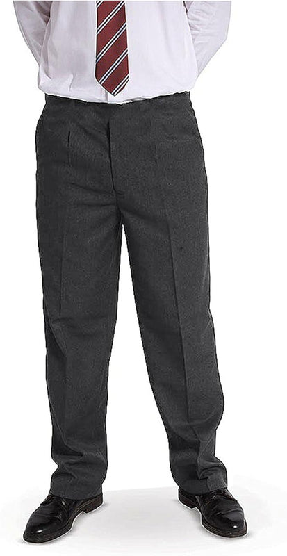 MyShoeStore Boys Palvini Back to School Trousers Kids Formal Classic Quality Sturdy Wider Fit Trouser Plain Loose Big Size Uniform Half Elasticated Waist Pockets Pants (Grey, 11-12 Years)