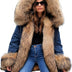 Aox Women Winter Faux Fur Hood Warm Thicken Coat Lady Casual Plus Size Parka Jacket Outdoor Overcoat (20, Denim 2039)