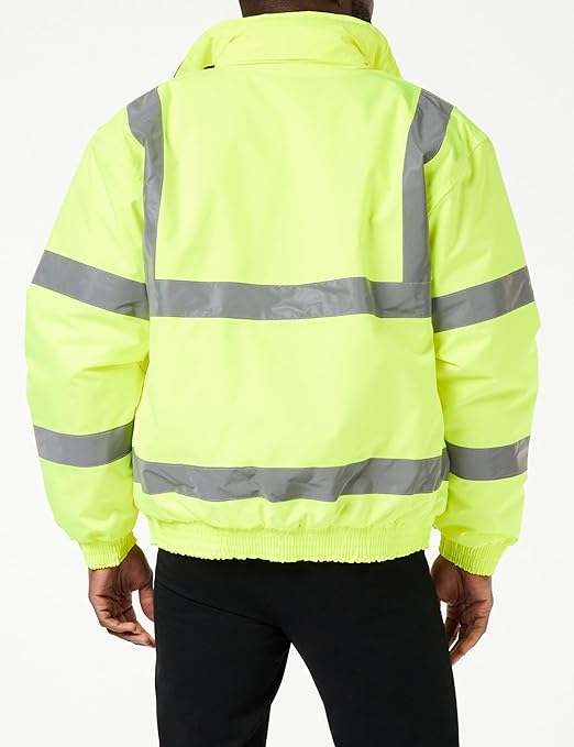 StandSafe Men's HV002 Vis Bomber Jacket Waterproof Padded Warm Winter Coat Work Executive EN343 Hi Viz PPE Safety Workwear, Yellow, M