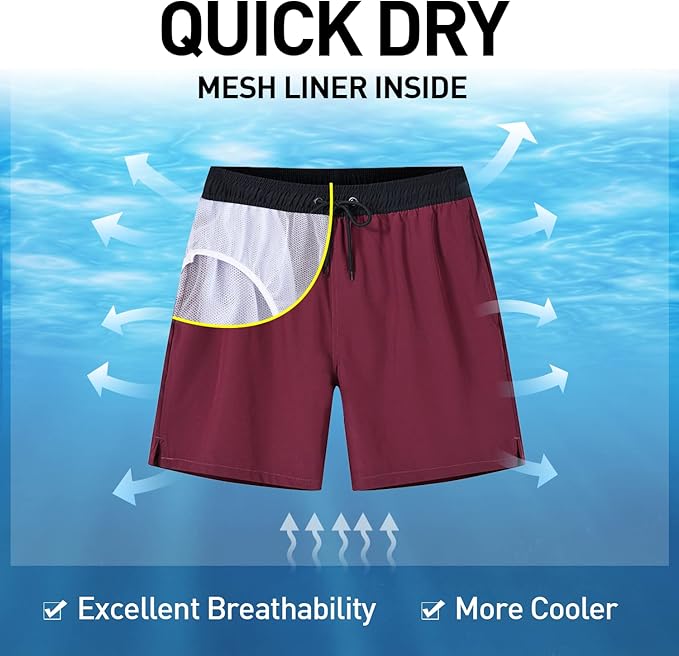 Arcweg Men's Swimming Shorts Mens Swim Trunks with Zipper Pockets Swim Shorts Mesh Lining Stretchy Board Shorts Surfing Beach Shorts Quick Dry
