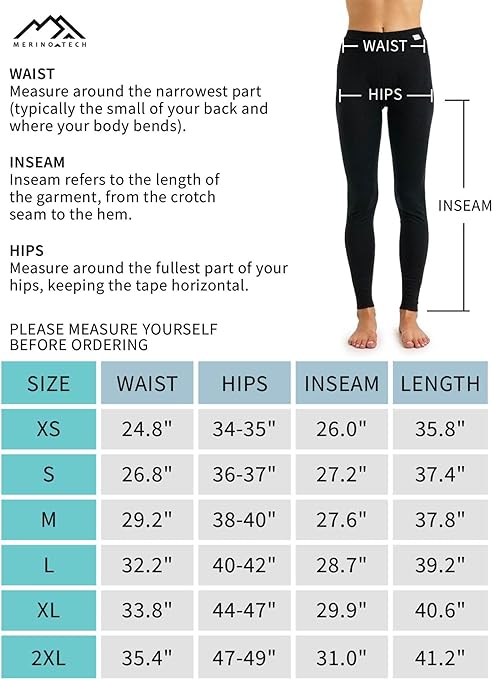 Merino Wool Base Layer Womens Leggings 100% Merino Thermal Underwear Pants for Women Midweight + Wool Socks