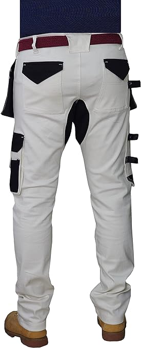 HASHOOB Mens Work Trousers Painters Decorators White Cargo Combat Pants (2WHITE6, 32W X 34L)