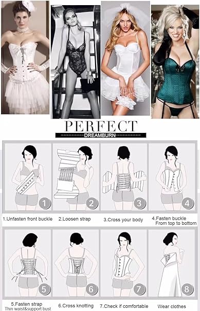 Dreamburn Bustiers Corsets Bridal Lingerie Lace up Satin Boned Corset Women's Gothic Corsets Cinchers Overbust Bodysuit