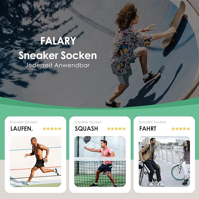 FALARY Trainer Ankle Socks for Men Women 10 Pairs Sport Low short White 6-8