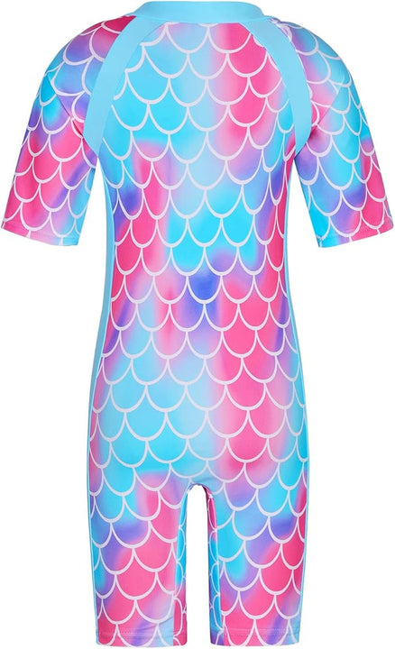 ZNYUNE Girls UV Sun Protection Swimsuit One Piece Long Sleeve UPF 50+ Sunsafe Swimwear Kids Swimming Costume with Zipper 4-12 Years S419 ScaleBlue 12A