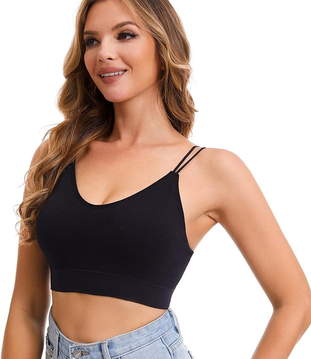 BQTQ Pack of 5 Bralettes, V-Neck, Cami Top Bra, Women’s Bralette, Sleeping Bra for Women, Girls, black, XXL