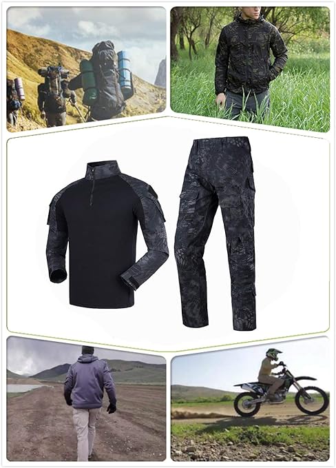 YUSHOW Mens Tactical Gear Shirts Ripstop Combat Trousers Suit Long Sleeve Airsoft BDU Uniform for Military Hunting Paintball