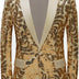 PYJTRL Men Stylish Satin Face Sequins Floral Pattern Suit Jacket Blazer (Gold, S)