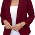 GRECERELLE Womens Blazer Suit Open Front Cardigan 3/4 Ruched Sleeve Casual Work Office Cropped Blazer Jacket for Ladies (Wine Red, US 14= UK16-18)