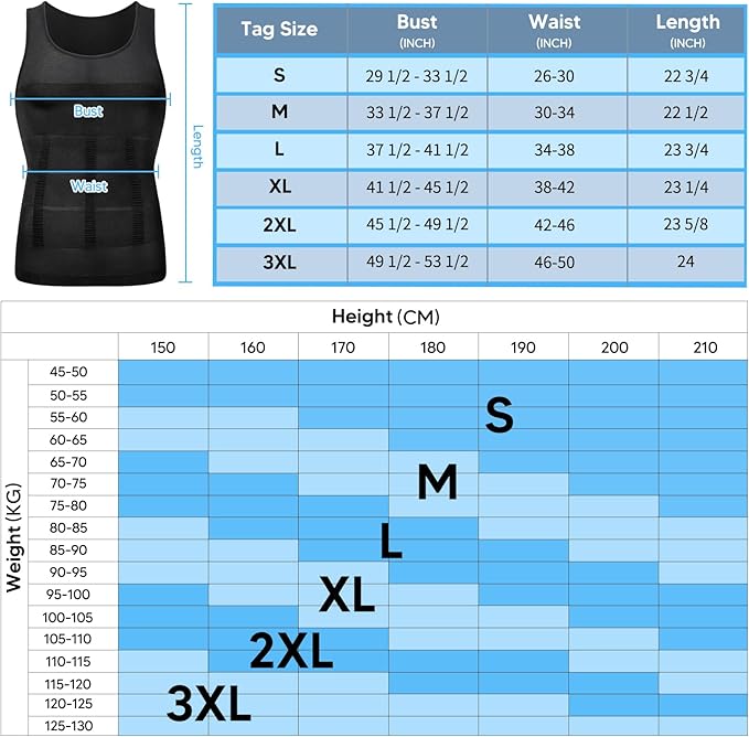 SLIMBELLE Men's Body Shaper Vest Slimming Vest Elastic Shapewear Compression Shirt for Men Slim Tummy Control Waist Trainer Shaper Tank Top, BlackWhite, L