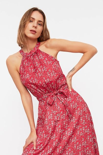 Trendyol Women Midi A-line Regular fit Woven Dress Pink