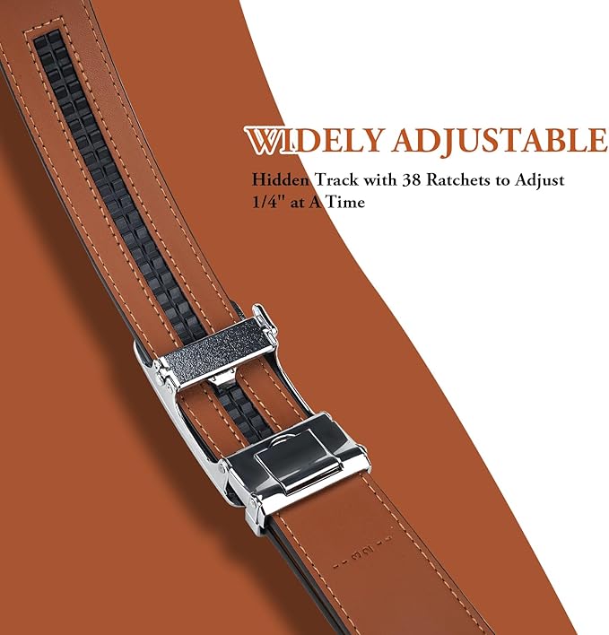 AivaToba Men’s Leather Belt, Automatic Buckle Ratchet Belt, Dress Belt Adjustable Slide Belt For Mens Dress Casual Pant, width 35mm.