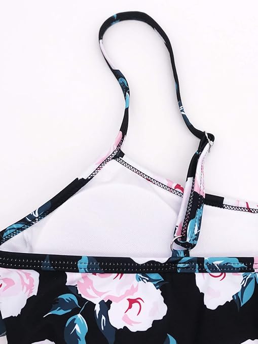 FLYILY Women 2 Piece Tankini Swimsuits Flounce Printed Top with Boyshorts Plus Size Swimwear Bathing Suit (WhiteFlower, M)