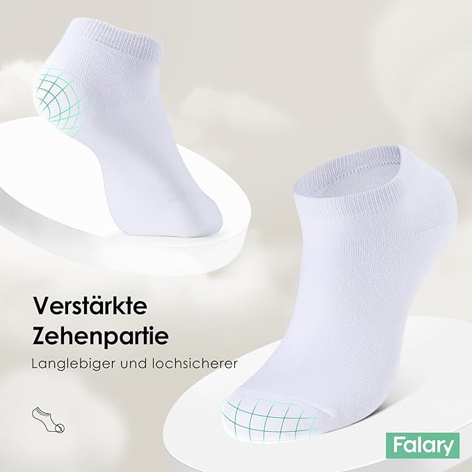 FALARY Trainer Ankle Socks for Men Women 10 Pairs Sport Low short White 6-8
