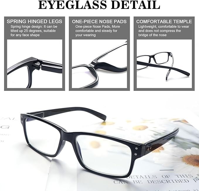 ZONLON 6 Pack Reading Glasses for Men Women Blue Light Blocking Lightweight Black Computer Readers with Spring Hinges 3.5 +