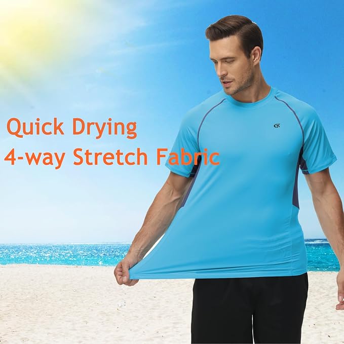 Huayuzh Mens Swimming Shirts Short Sleeve Watersport Rash Guards Rashguard UPF 50+ Quick Drying T-Shirts Surfing Pool Beach Top Blue 3XL