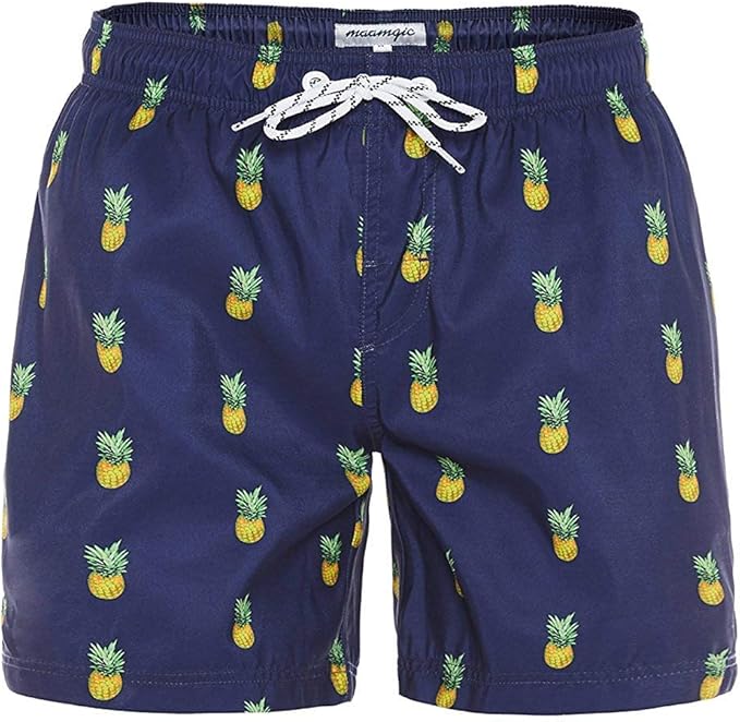 MaaMgic Mens Quick Dry Pineapple Swim Trunks with Mesh Lining Swimwear Bathing Suits, Navy Blue1, XX-Large ( Waist:37 inch-39 inch )