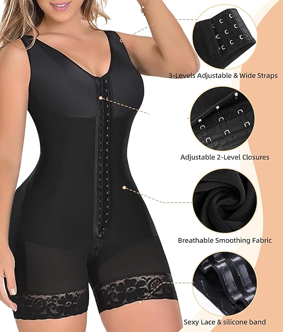YIANNA Shapewear for Women Tummy Control Full Body Shaper Fajas Colombianas Bodysuit Butt Lifter Post Surgery Zipper Crotch Black 7275 L